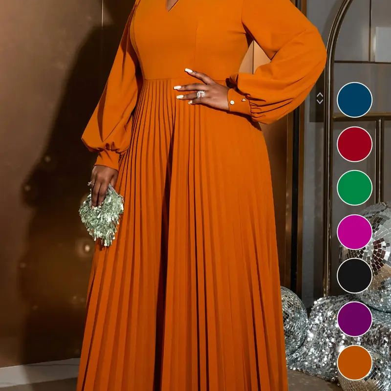Aomei Elegant Midi Dress, Cut Out Design, Long Sleeve, Fitted, Plain Surface, All Seasons, Comfortable Loose Fit, Pleated Skirt, Dresses with Sleeves