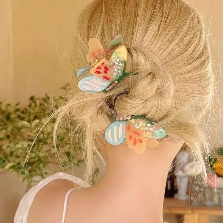 2 pcs New Butterfly Hair Clip Premium Acetate Updo Accessory |   Korean-Style Fashion Hair Clip for Women
