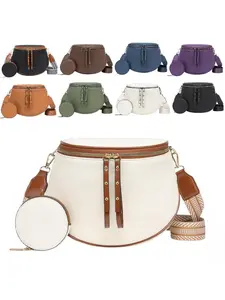 New women's crossbody bag large waist bag crossbody bag retro saddle bag women's wide shoulder strap single shoulder crossbody bag Casual Bum Bag