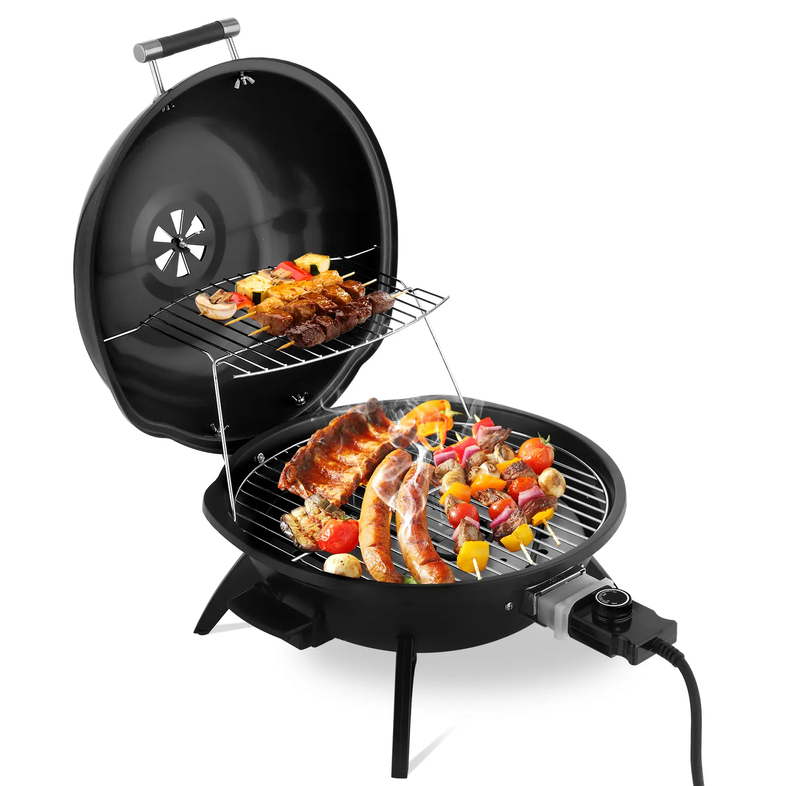 Electric Countertop BBQ Grill,Portable Double Layer Tabletop Electric Grill,Indoor Outdoor Non-Stick BBQ Grilling Machine for Home Camping Party,Black