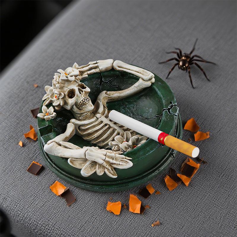 Unique Flower Skull Ashtray Cool Gift Resin Desktop Ornament Home Decoration