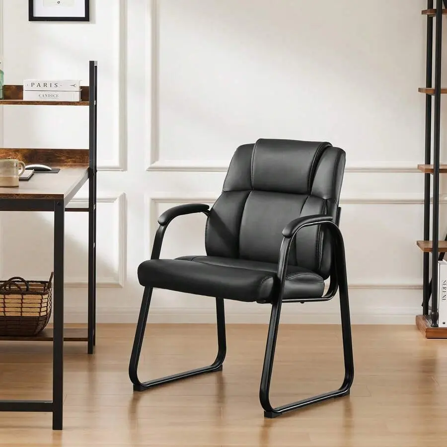 1/2 PCS Waiting Room Chairs, Leather Stationary Office Guest Chair No Wheels, Comfy Padded Arms And Seld Base