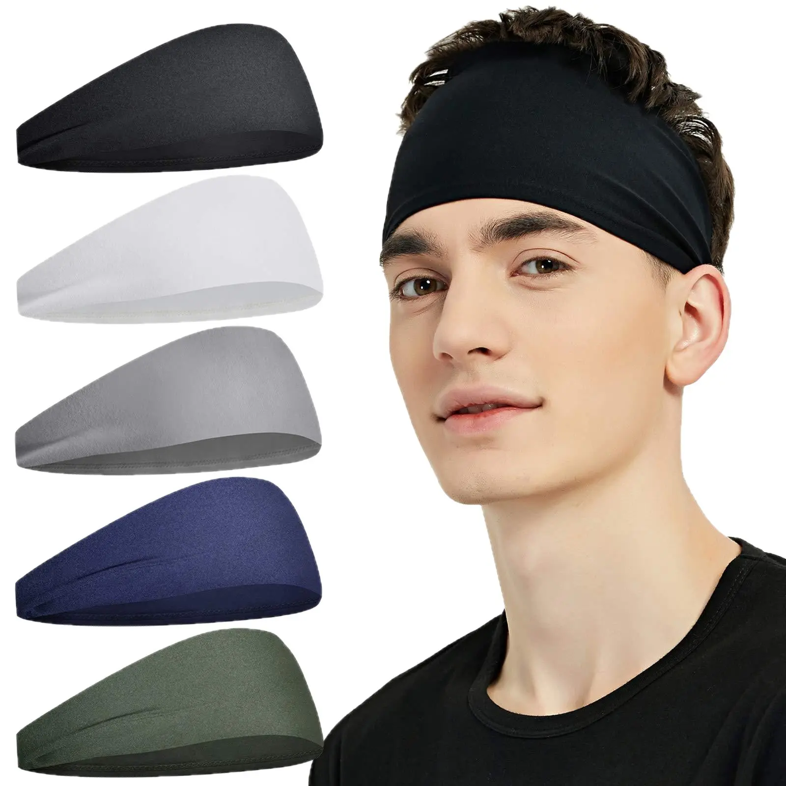 Men's Wide Solid Color Sports Headband, Breathable and Sweat-Wicking for Running, Fitness, and Yoga, One Size, Hair Band