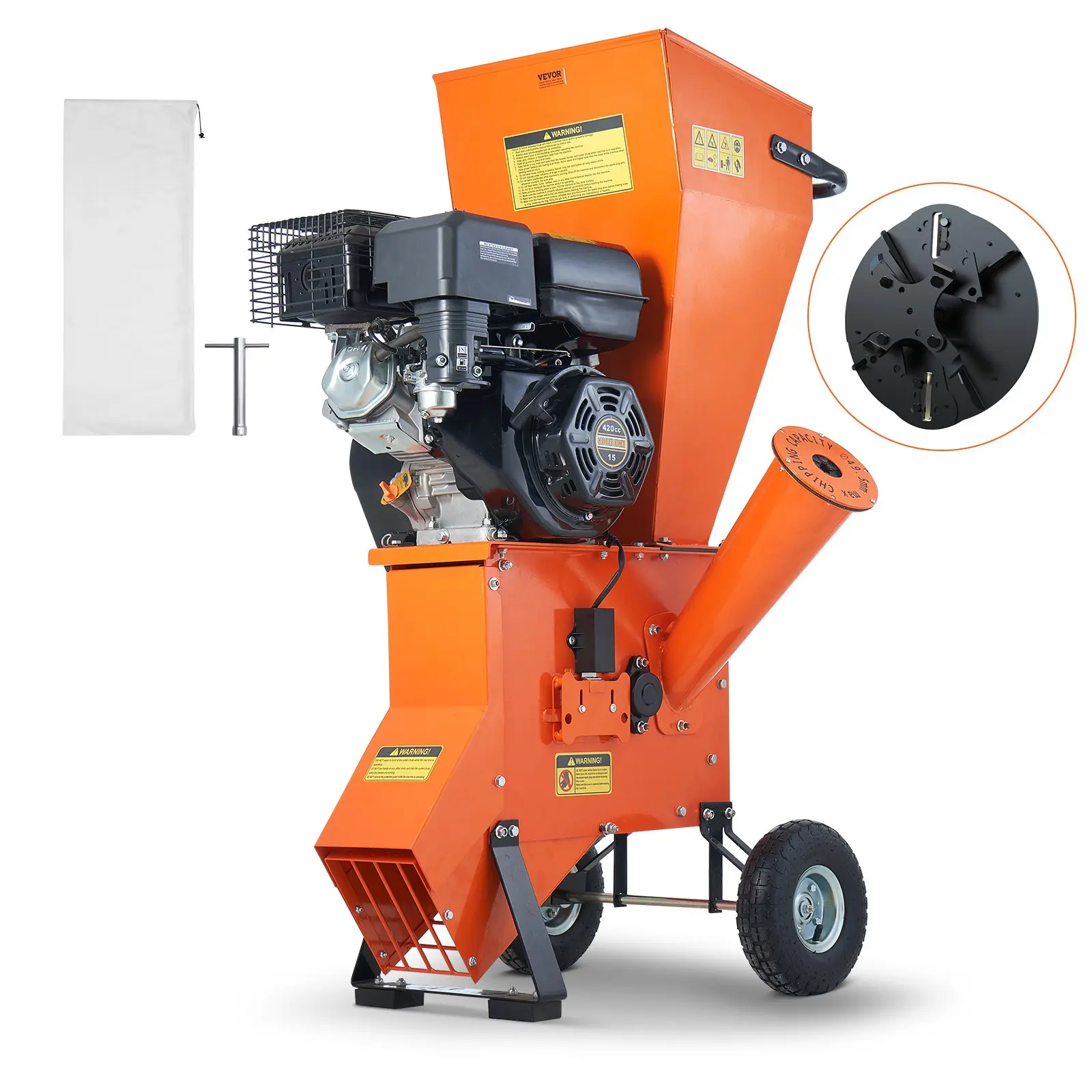 VEVOR Gas Powered Wood Chipper Shredder Mulcher, 12 HP Heavy Duty 420cc 8.6 kW Engine, 2" Max Diameter Capacity, CE/EMC/EPA Listed for Forestry, Gardens