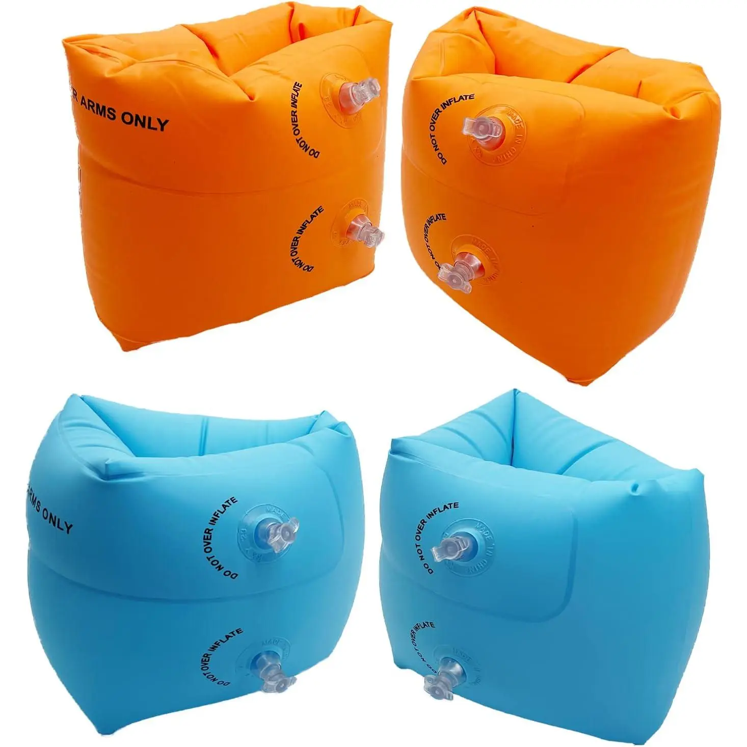 2 Pack Inflatable Arm Floaties for Toddlers, Blow up Water Wings for Kids, Swimming Arm Bands Floatation for Children and Adults 30-150LBS(Blue and Orange)