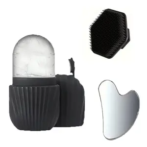 3-in-1 kit: stainless steel ice roller, facial gua sha scraper & hair detangler. Cold ice roller calms sun-irritated skin, gua sha reduces edema, gentle brush avoids hair pulling, portable at-home tool for facial SPA and hairstyling.