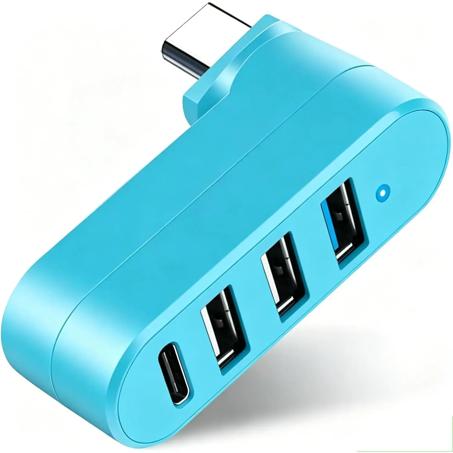 4-Port USB C Hub [90°/180°  Rotatable], USB C Adapter Splitter with PD-in 5W Port, USB Extender for MacBook, iMac, Surface, and  C Port Laptop(Not for )-Blue