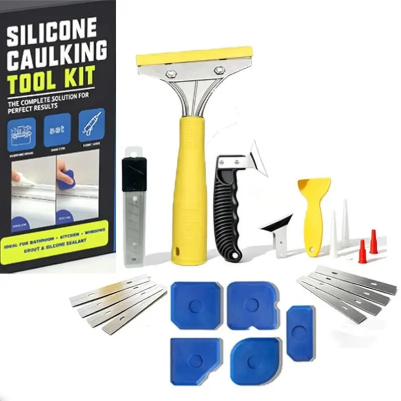 23-Piece Grout Tool Kit, Grout Remover, Mortar Scraper, Sealant Organizer, Silicone Adhesive Tools with Stainless Steel Scraper and 10 Replacement Blades