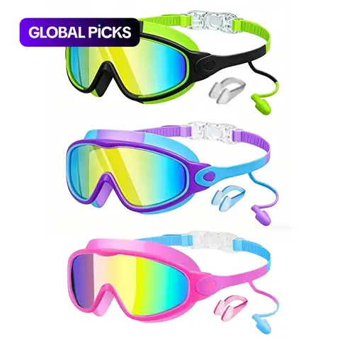 3-Pack Kids Swimming Goggles, Swim Goggles Set, Youth Swim Goggles, Anti-Fog UV-Protection Outdoor Sports Goggles with Adjustable Comfort, Large-Frame Wide-Vision Pool Goggles Fit for Ages 3–15 #GLOBAL PICKS