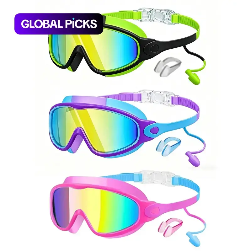 3-Pack Kids Swimming Goggles, Anti-Fog UV-Protection Outdoor Sports Goggles with Adjustable Comfort, Large-Frame Wide-Vision Pool Goggles Fit for Ages 3–15 #GLOBAL PICKS