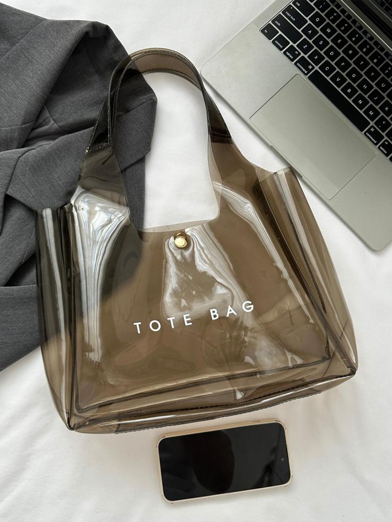 Transparent Tote Bag, Fashionable Large Capacity Shoulder Bag for Women, Casual Trendy Versatile High-quality Daily Commuting Bag, Girl Fashionable Bag