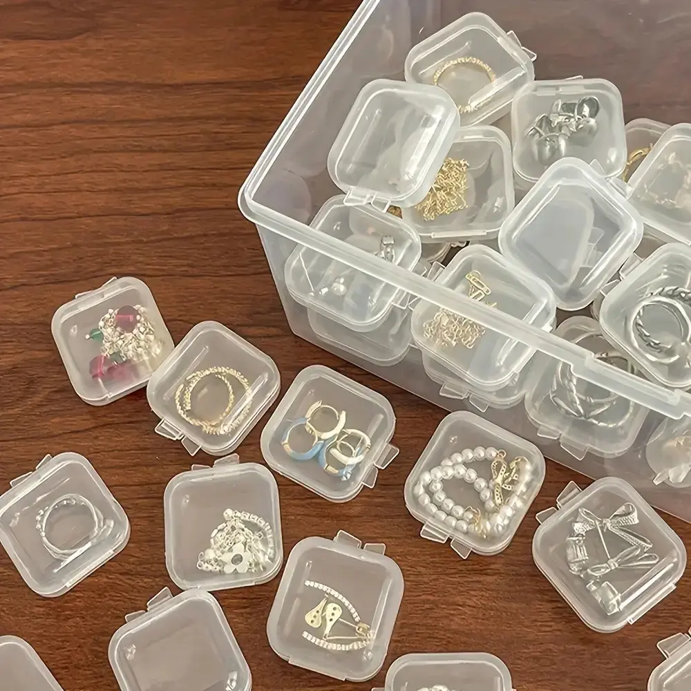 [Plastic Jewellery Storage Box] 24pcs Plastic Jewellery Storage Box with Lid, Square Container Storing Beads, Earrings, Small Crafts Organizing, Home Bedroom Accessory Box, Crafts and Sewing Supplies Storage