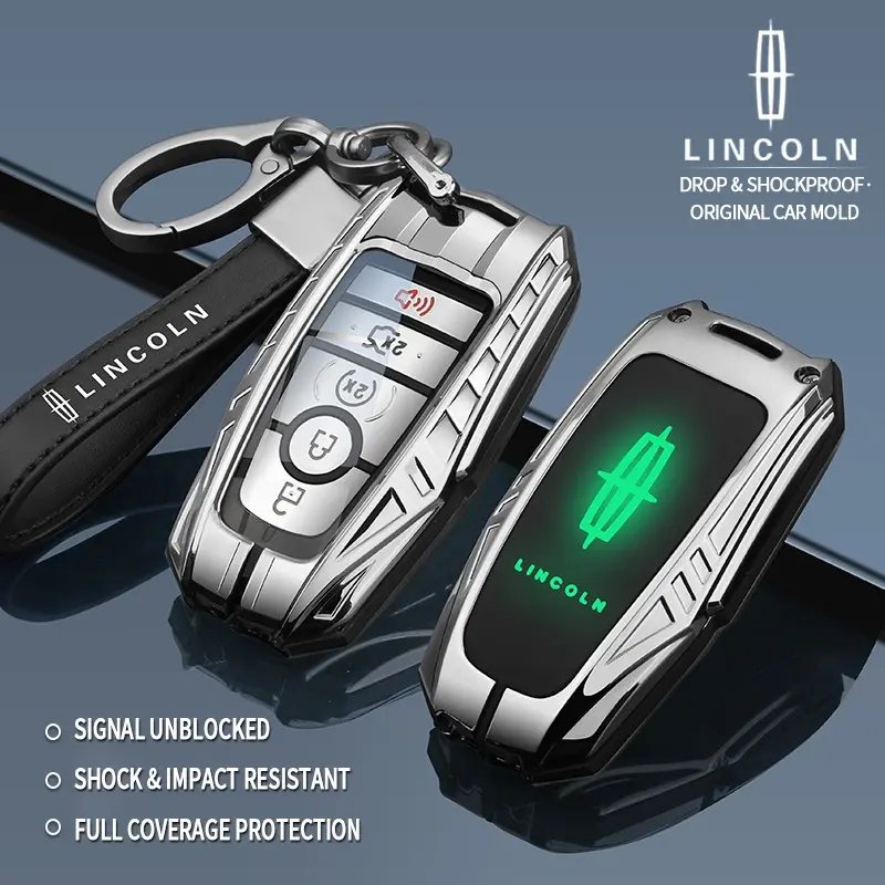 Lincoln Mkz Navigator Mkc Nautilus Mkx Continental Aviator 3/4/5 Key Metal Car Key Protective Case, Night Glow Logo, Armor Style