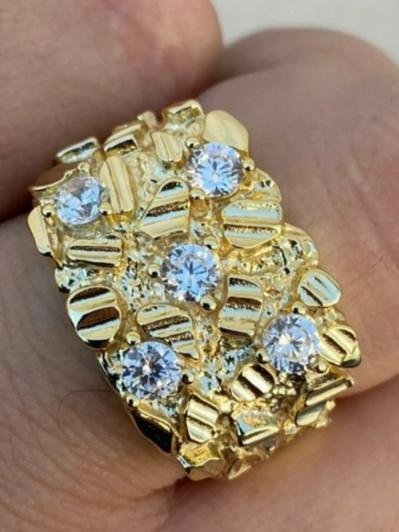 Unique Irregular meat block Rings for Women and Man Synthetic Zirconia Stackable Wide Ring Cluster Ring Engagement Delicate Jewelry Perfect for Engagement Weddings, Daily Wear Anniversary Gift for Her