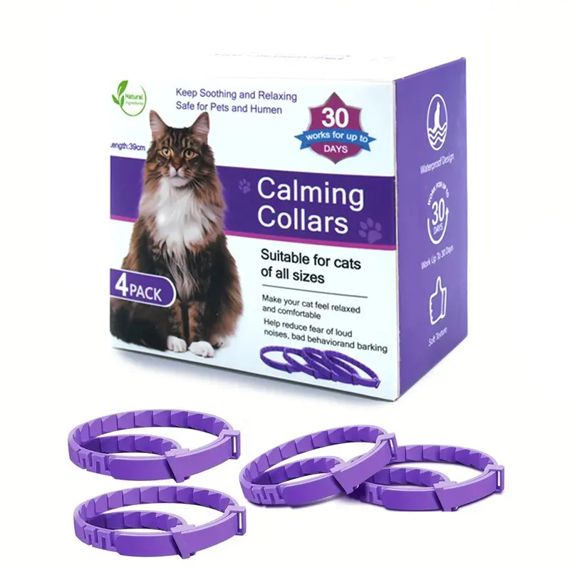 Pheromone Calming Collar Set (4-Pack) for Dogs and Cats, Adjustable Comfortable Separation Collar, Effective Pheromones for Peaceful Relaxation