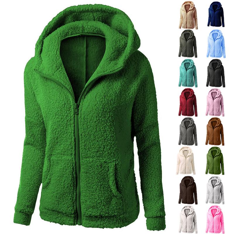 BIGWIG women's zipper hooded plush jacket with zipper pockets and lightweight fleece lining, winter warm fleece zipper jacket, cotton jacket, plush sweatshirt, autumn and winter lambskin women's hooded pullover cold-proof jacket