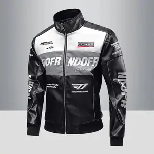 18ACTIVEKITMen's American street racing style printed stand up collar PU leather jacket zipper jacket Spring and Autumn fashion motorcycle brand jacket men's fashion black long sleeved jacket