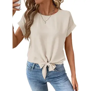 Womens Tops Summer Cap Sleeve Tie Front Shirts 2026 Business Casual Work Blouses
