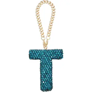 MECCANIXITY Bling Car Letter Charm, Initial T Letter Interior Car Rear View Mirror Decoration Hanging Crystal Ornaments for Women Bags Water Cup DIY Craft, Lake Blue