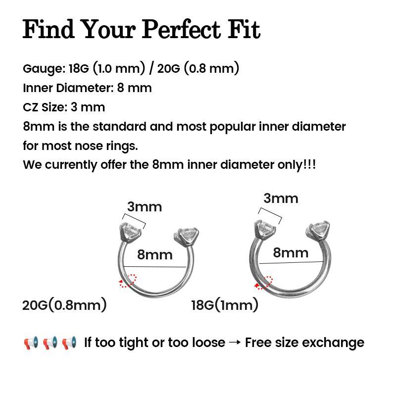 Titanium 20G/18G 7mm Horseshoe Nose Ring More Size (Free Gem Picker Tool) Internally Threaded Gems Lightweight