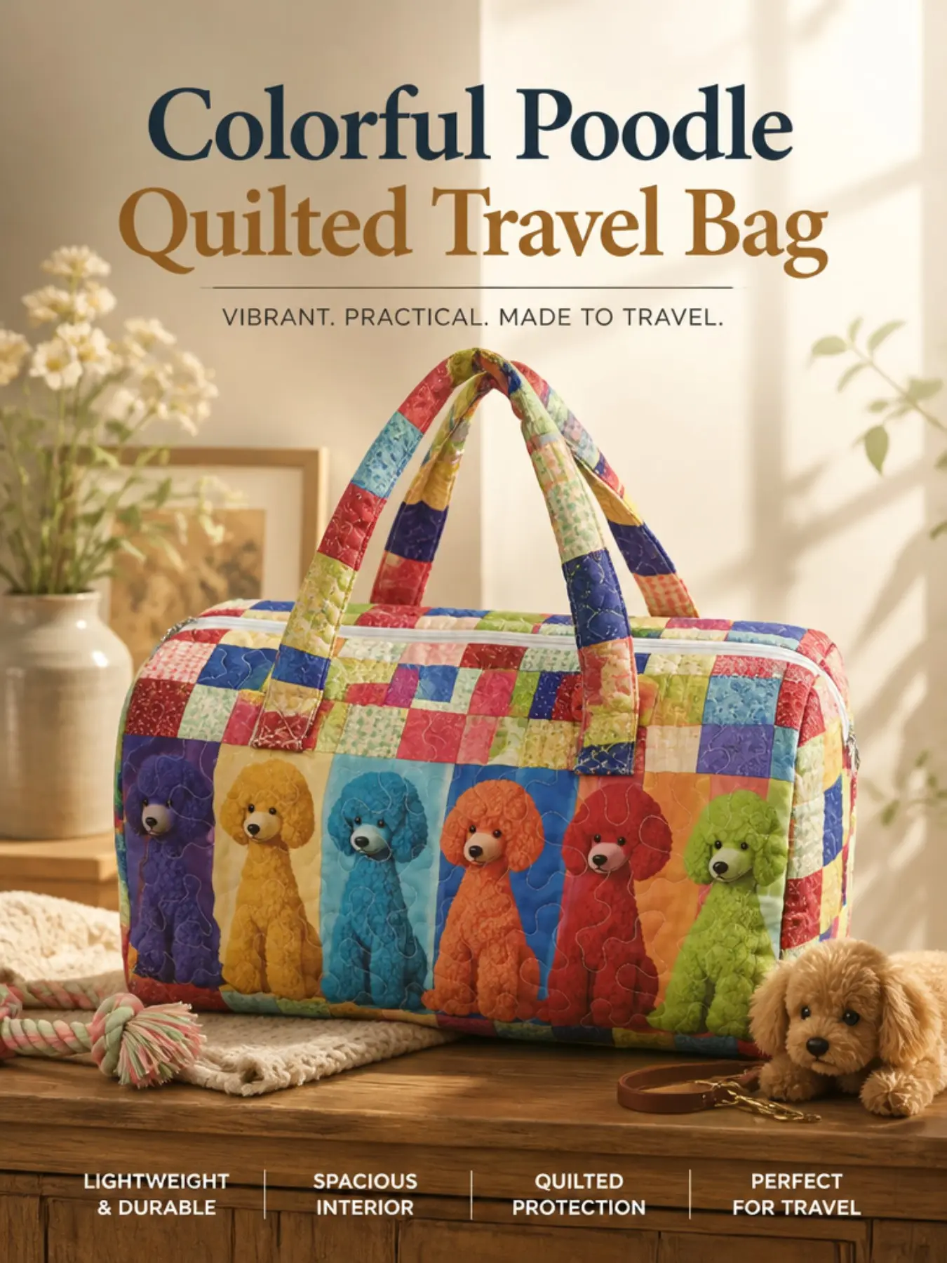 Cute Teddy Print Quilted Handbag, Large Capacity Soft Weekend Travel Bag, Lightweight Overnight Fitness Luggage, Ideal for Outdoor Trips and Vacations