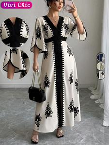 women's floral print v neck dress, casual elegant long sleeve dress for daily outdoor wear, women dress for spring fall