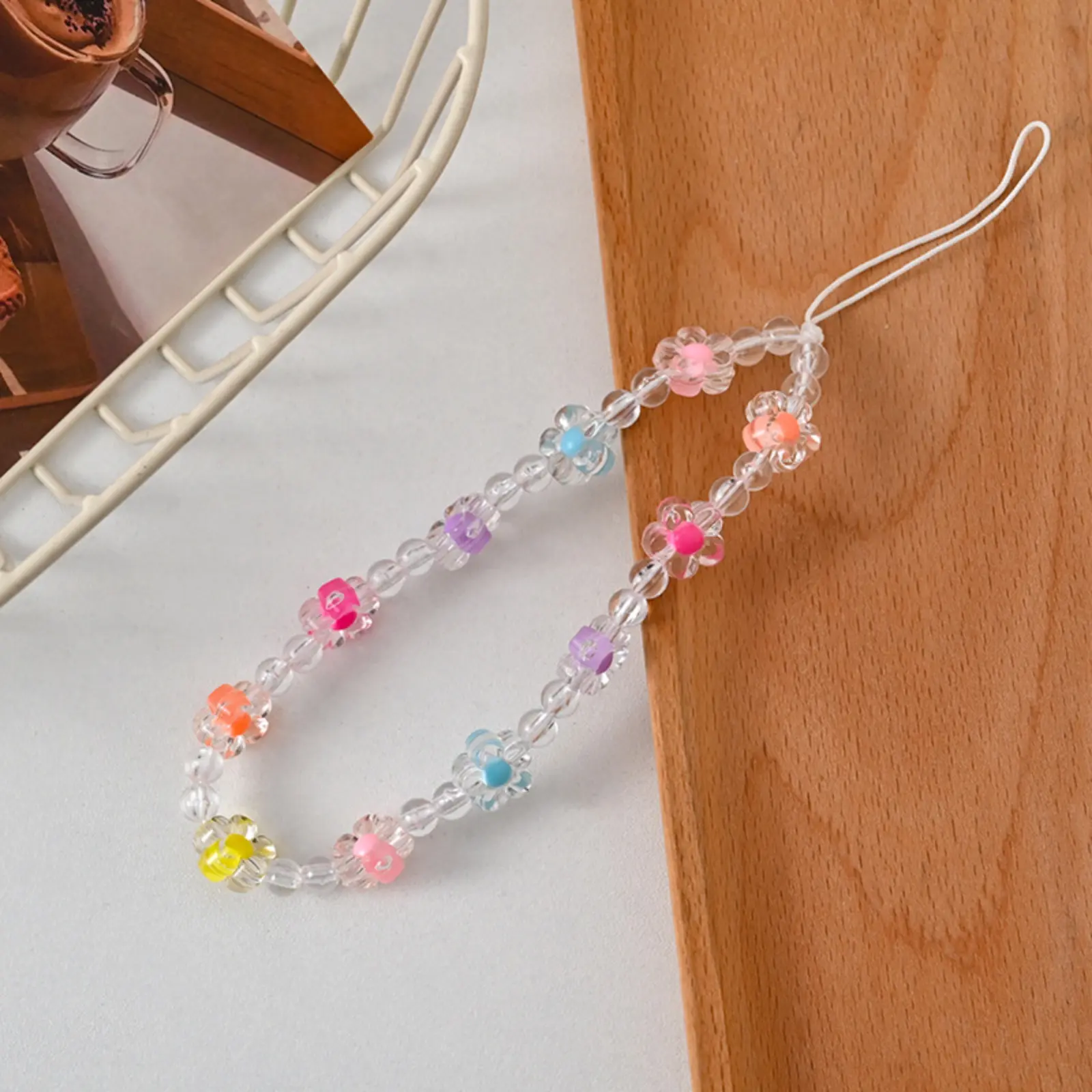 Beaded Phone Charm Strap Women, Aesthetic Purple Flower Bead Wrist Lanyard, Imitation Pearl Floral Cell Phone String, Cute Handmade Decorative Chain for Smartphone Key Purse Bag