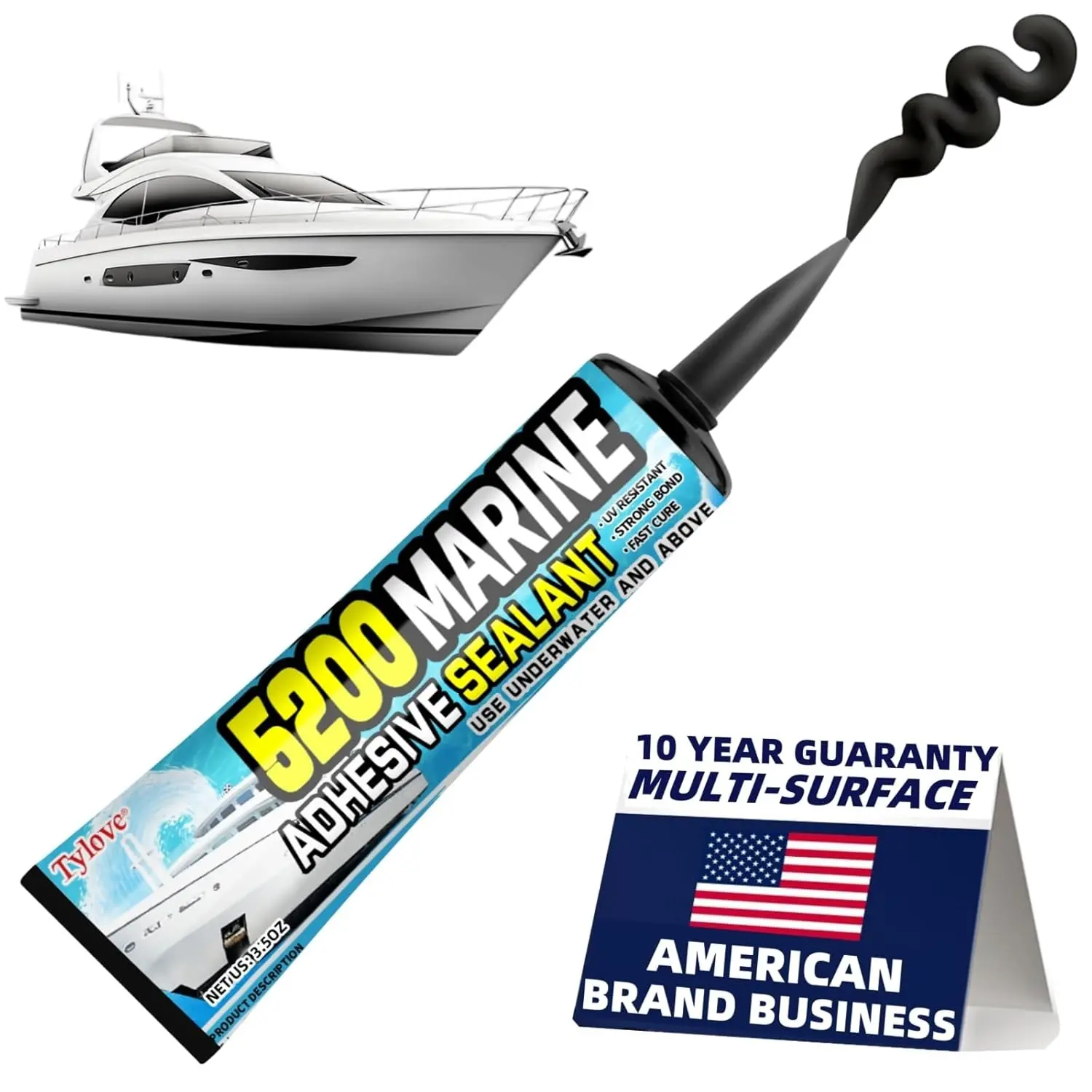 5200 Marine Sealant Adhesive Fast Cure - Permanent, Watertight Bonding and Sealing - UV Resistant, Above & Below Waterline- for Boats, Hulls, Decks & RVs,Pond Sealant 3oz (1Pack Black)