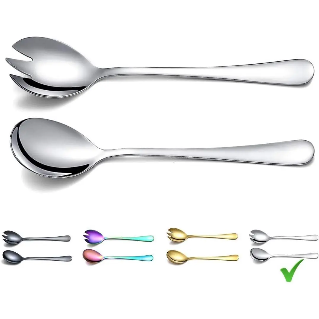 Salad Server Set, Berglander Stainless Steel Salad Serving Set, Salad Servers, Salad Spoon, Salad Fork, Pack of 2 (Shiny Silver)