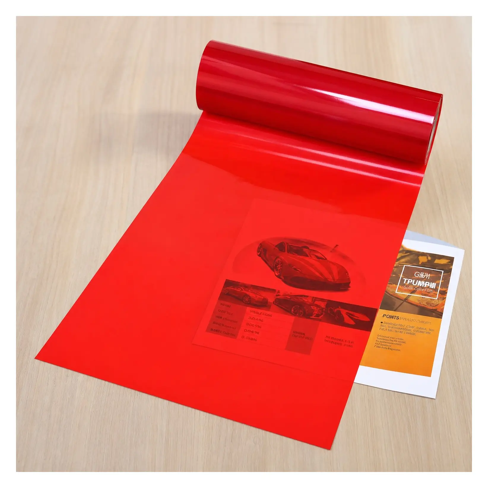 Red Chameleon Car Light Tint Film Self-Adhesive Vinyl Wrap for Headlight Fog Light Taillight, Shiny Tinted Sticker, 48''x12'', 1pcGift
