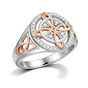 North American Fashion Witch Knot Ring, Rose Gold and Silver Two-Tone Design, Original Celtic Knot Jewelry, Exquisite Gift, High-End Present for Family and Friends
