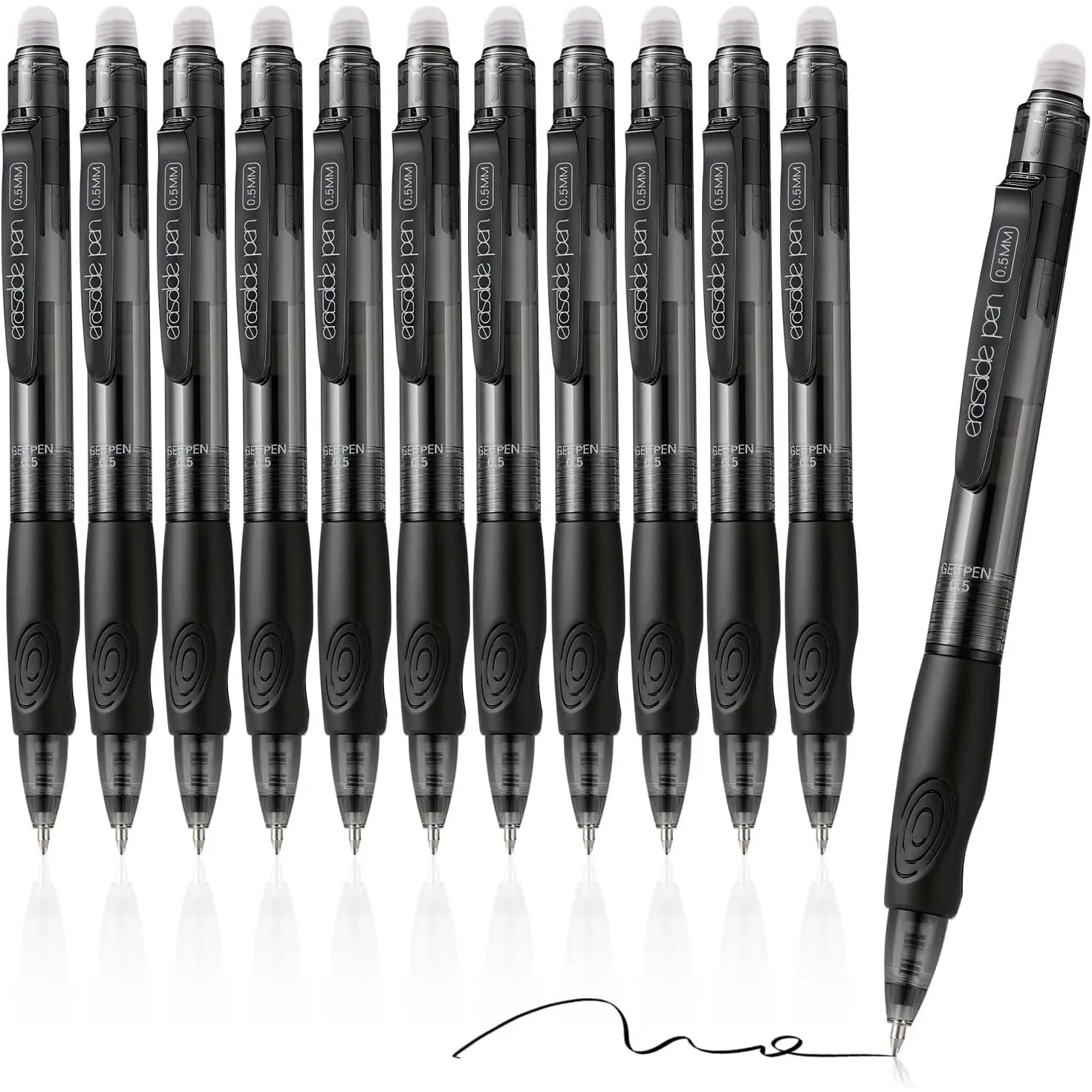 Erasable Pens Black, 12 Pack Eraser Pen Fine Point (0.5mm) Smooth Writing, Retractable Gel Ink Pens Make Mistakes Disappear for Note Taking Planner Sketching Crossword Puzzles