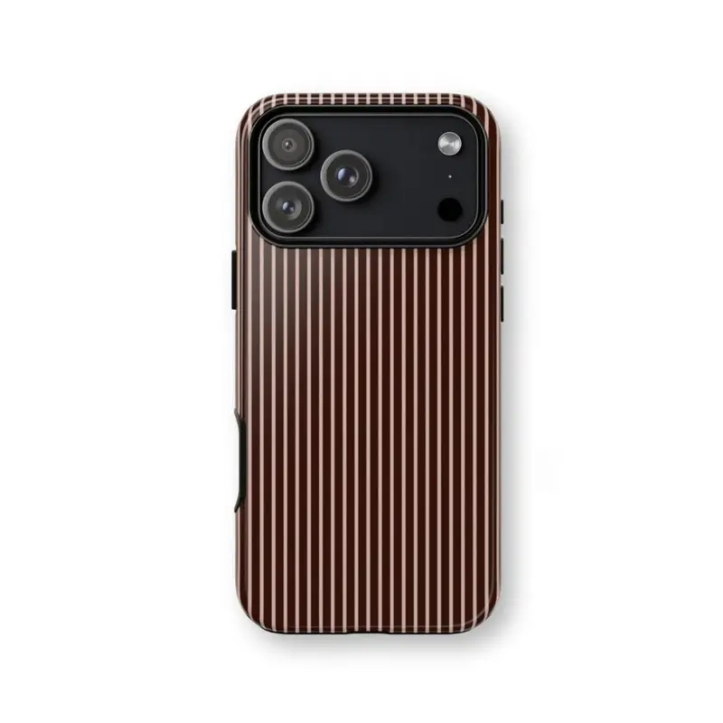 Vintage Autumn-Winter Brown Striped Glossy 2-in-1 Hybrid Shell Smartphone Cover - Durable, Soft, Wear-Resistant, Shockproof Protective Handheld Device Accessory for Daily Users, iPhone 8 Plus,XS,7,11,12,13,15,16 Pro Max,17