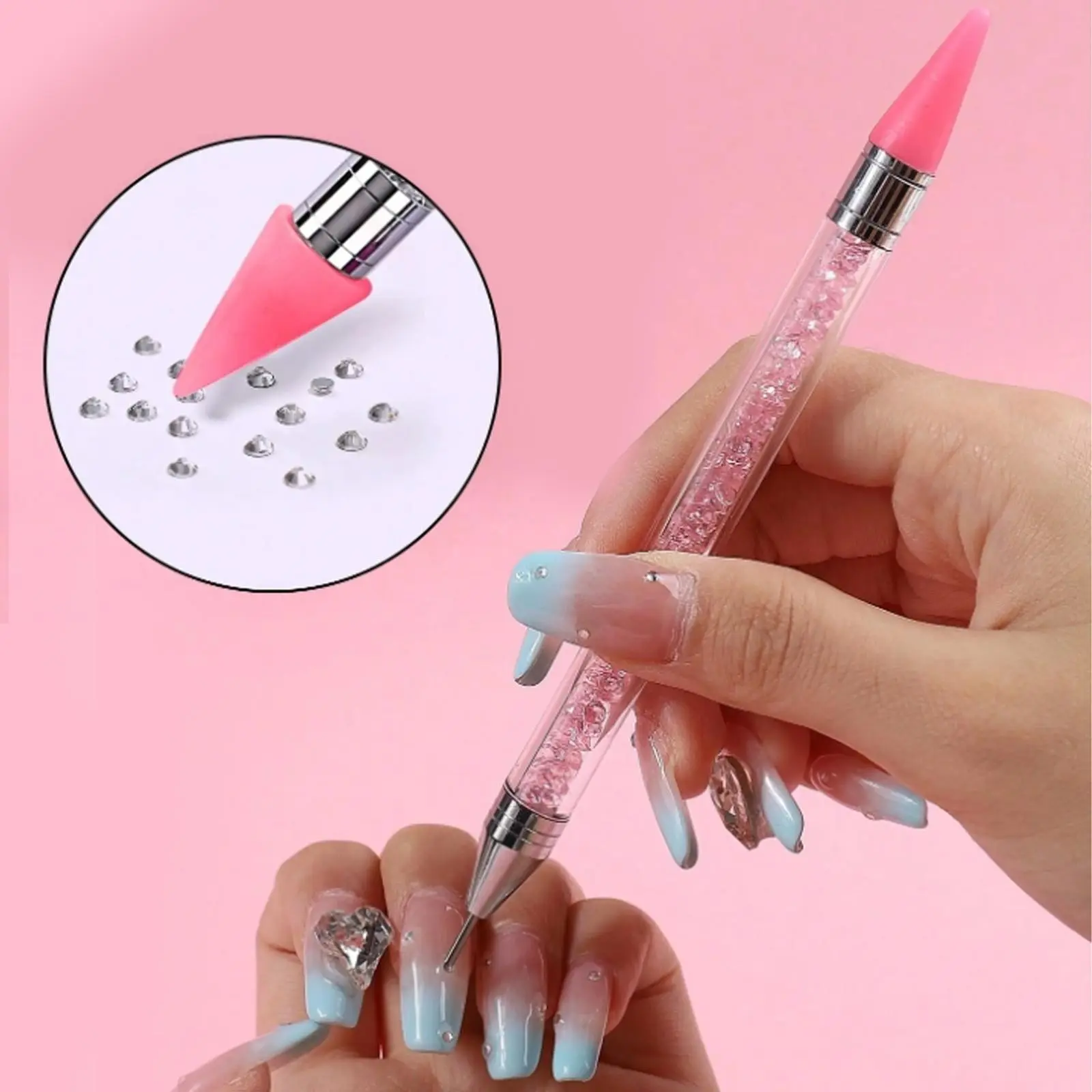1PC Rhinestone Picker Dotting Pen (for dotting & sculpting), Dual-ended Rhinestone Gems Crystals Studs Picker Wax Pencil Manicure Nal Art DIY Decoration Tool, Nail Art Tools