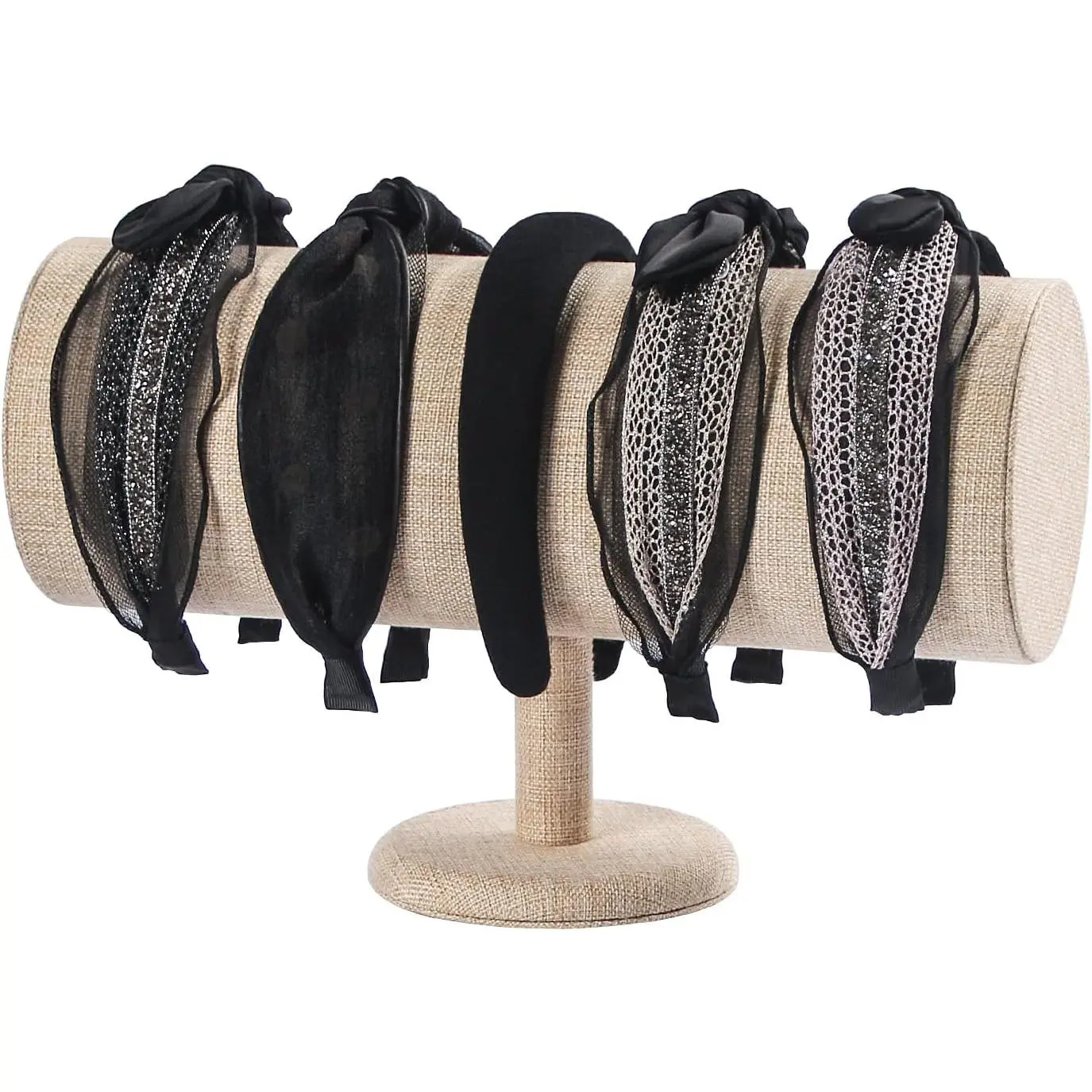 T-Bar Beige Headband Holder Organizer,Hairband Display Stand,Hairband Storage Rack for Girls And Women (detachable yellow linen)