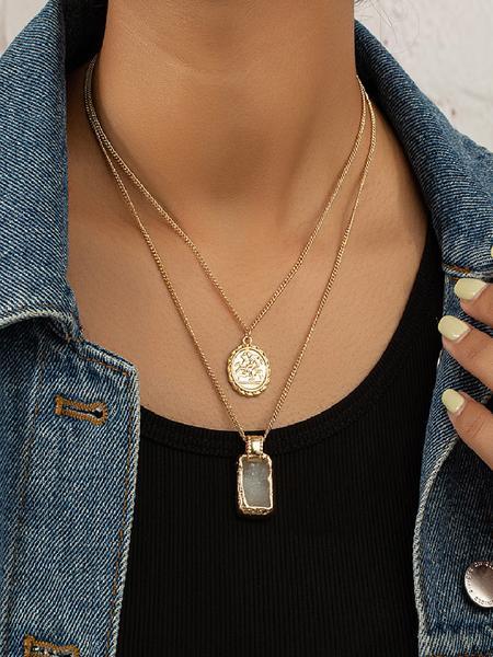 Metal simple gold and silver two-color multi-layer necklace, personalized exaggerated trendy eye pendant multi-layer stacking necklace for women, fashionable and versatile, suitable for daily wear during the back-to-school season, and a gift for Teacher's