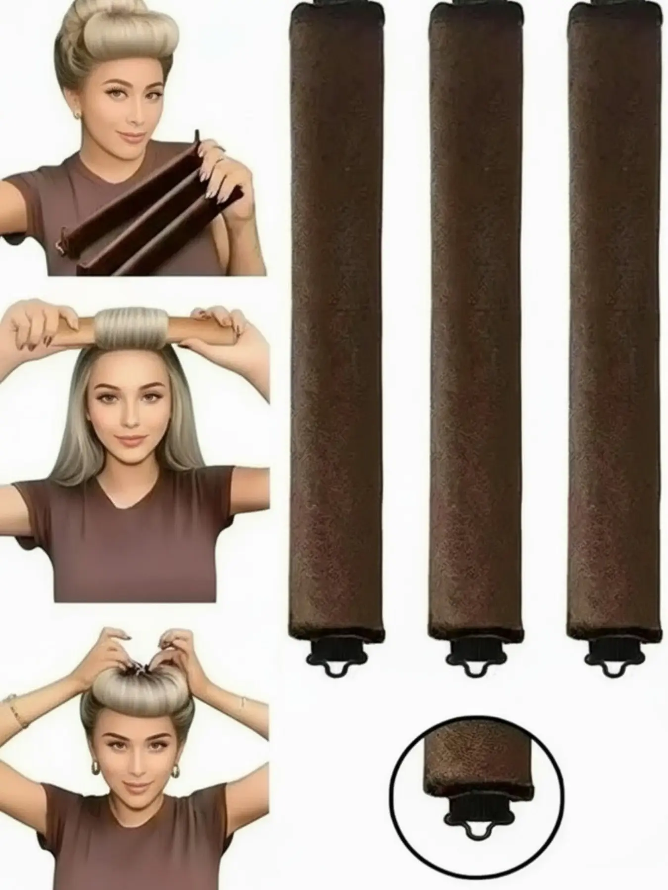 3Pcs Hair Rollers Set, Satin Heatless Curling Set - Hair Rollers, Headband Hair Curlers & Hot Rollers, To Sleep In, High Resilience Rubber Filling, Softer Durable ,Hair Styling Tools