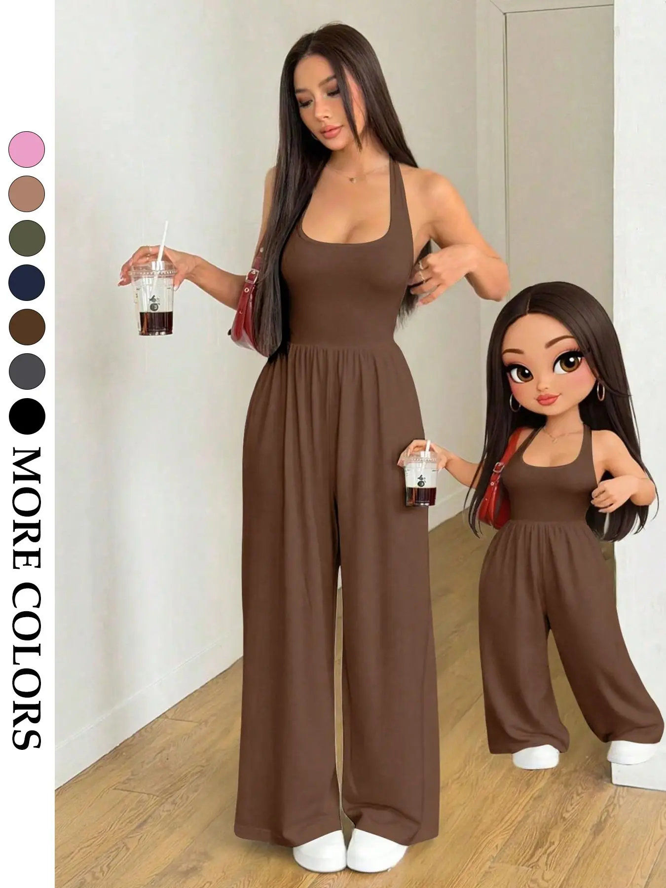 2026 Spring Summer New Halter Backless Jumpsuit, Loose-Fitting Wide Leg Pants, Casual Slim Fit, Versatile Multi-Scene Wear