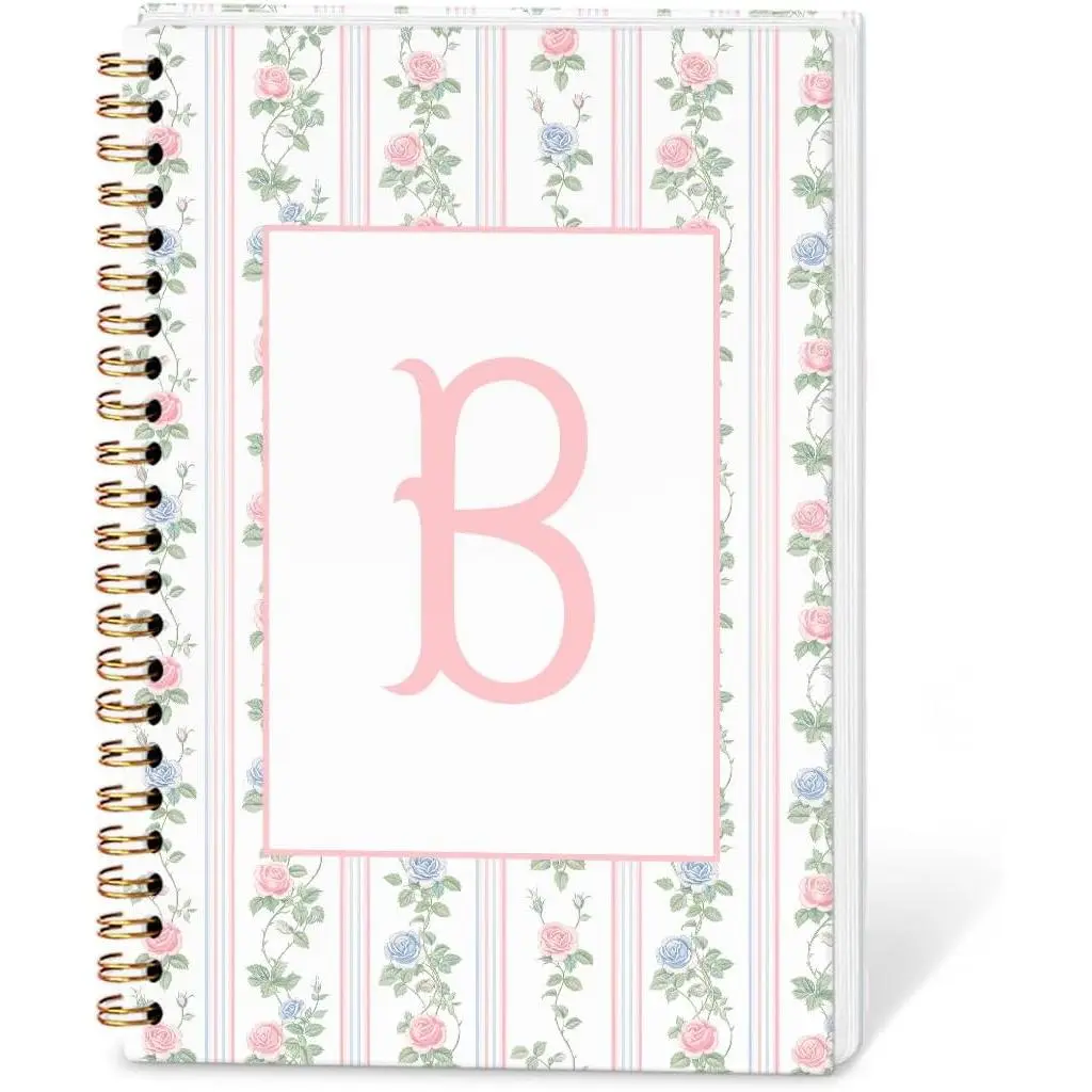 Initial Letter B Spiral Notebook Journal, Grandmillennial Rose Notebooks for Work, Preppy Floral Journaling Notebooks, Personalized Monogrammed Gifts for Women Girls, 5.5x8.3 Inch