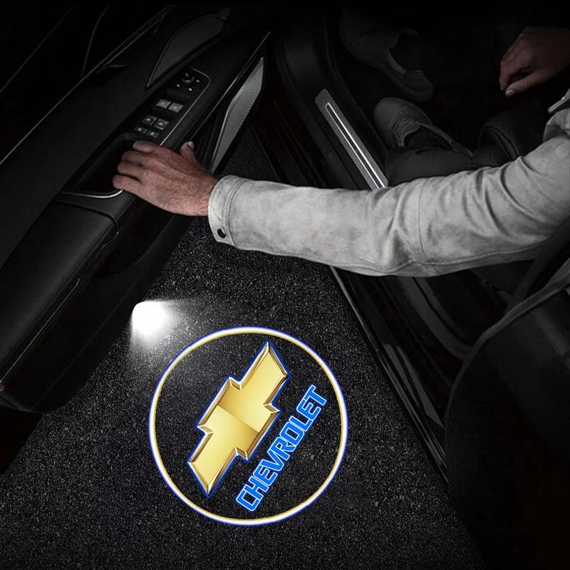 2Pcs led Car Door Welcome Lights Projector Lamps Accessories For Chevrolet Trax Camaro Aveo Cruze Sonic Silverado Captiva Equinox