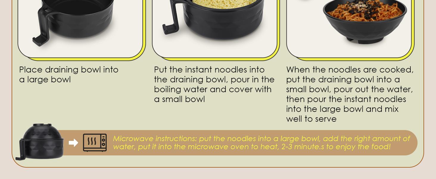 Ramen Bowl Set, Ramen Cooker 33 oz, Ramen Bowls with Chopsticks and Spoon, Microwave Pasta Cooker, College Dorm Essentials for Girls Guys (Black)