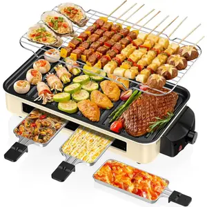 Electric Indoor Grill 1500W - 2-in-1 Smokeless Indoor Grill Suitable for Kitchen with Non-Stick Removable Grill Pan and Frying Pan, Korean Style Grill with Temperature Control and 3 Cheese Plates, Dishwasher Safe