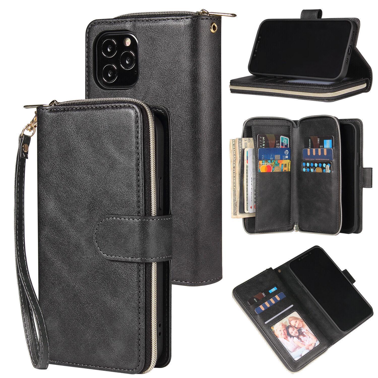 [Free !ship] For iPhone 17 Pro Max 16 15 Plus 14 Pro Max 13 12 11 Pro Max Luxury Large Capacity PU Leather Zipper Wallet Case Card Slots Cash Coin Purse Bag Full Shockproof Flip Stand Cover