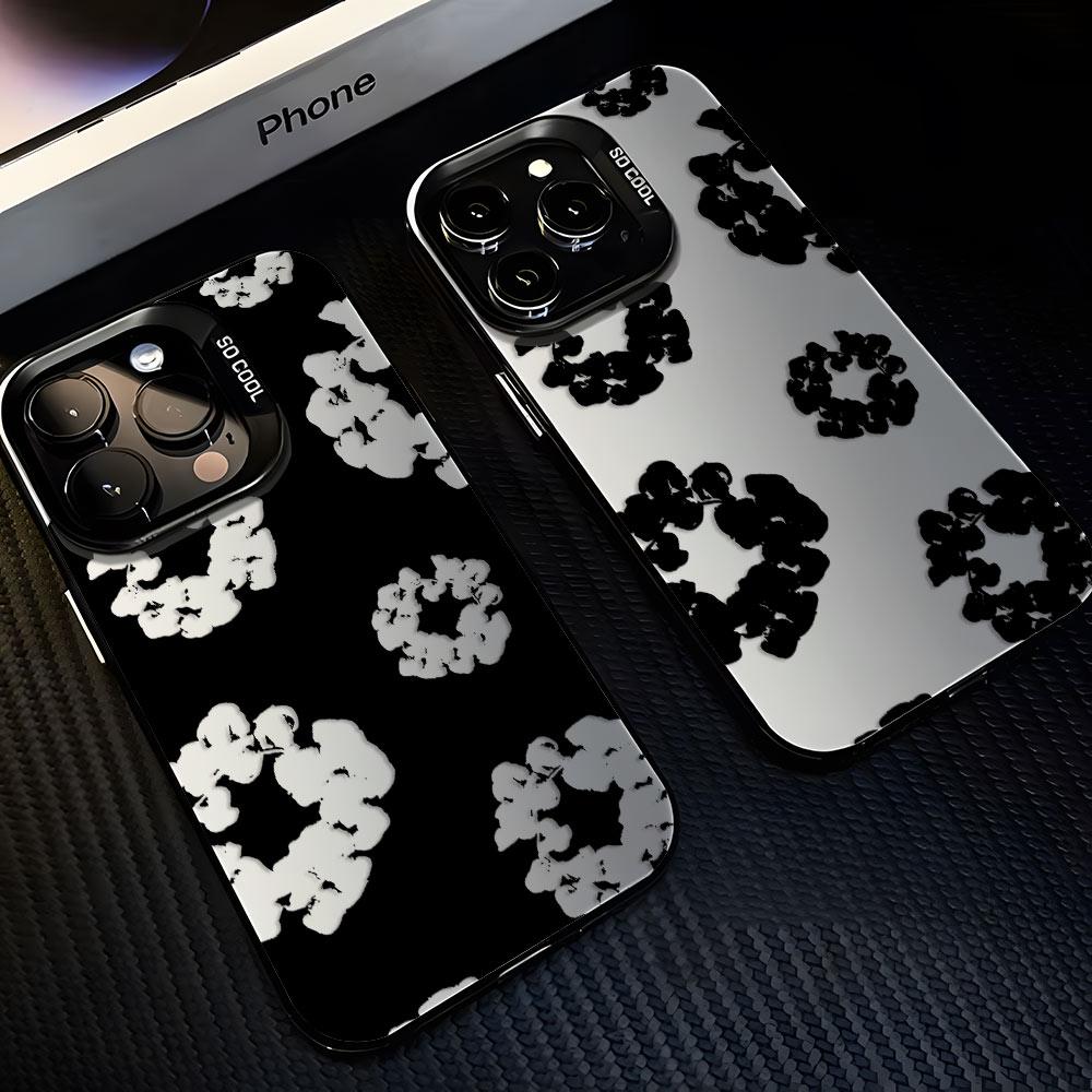 Black Flower Luxury D-Denims T-Tears Phone Case for iPhone 17Pro, 16, 15, 14, 13, 12, 11, X, XR, 8, 7 and Samsung Galaxy S24, S23, S22, S21 For iPhone17 16 15 14 13 12 11 mini Pro Max X XR 8 Plus Anti Fall Matte Back Cover