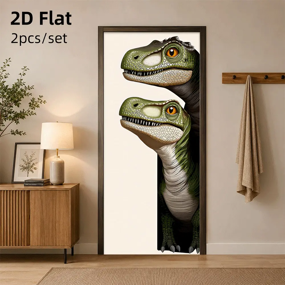 1pc Dinosaur Door Sticker, Fun Creative Wall Decal for Kids Room, Bedroom or Living Room, Self-Adhesive and Removable, 2D Flat