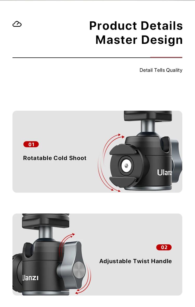 Ulanzi MT-14 Aluminum Alloy Tripod 2KG Load with 360° Ballhead 1/4 Screw Light Portable Vlog Kit Light Desktop Tripods For Phone