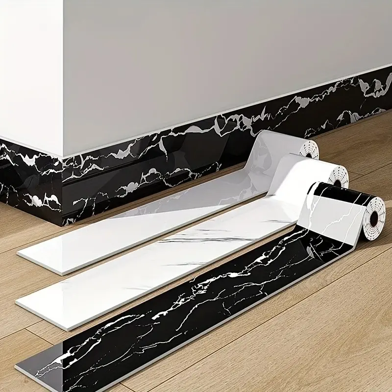 Thick Marble Tile Baseboard Wallpaper, Vinyl Material, Waterproof, Durable, Easy Clean, DIY Removable, for TV Background, Kitchen, Bathroom