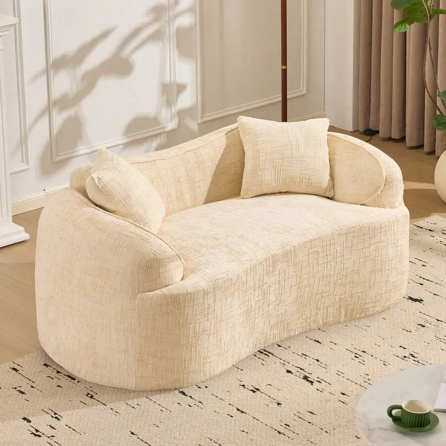 Curve Modular 2-Seater Chenille Sofa, Compressed Boneless Couch, Deep Seat Cloud Couch With Soft Sponge & Filling, Modern Loveseat Small Apartment, Modern Living Room Sofa, No Assembly Required