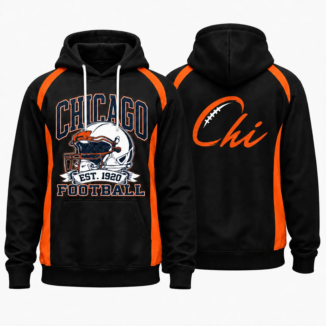 Vintage City Football Graphic Pullover Hoodie With Front Kangaroo Pocket, Retro Helmet Print Long Sleeve Casual Sports Sweatshirt For Men Game Day Streetwear Top