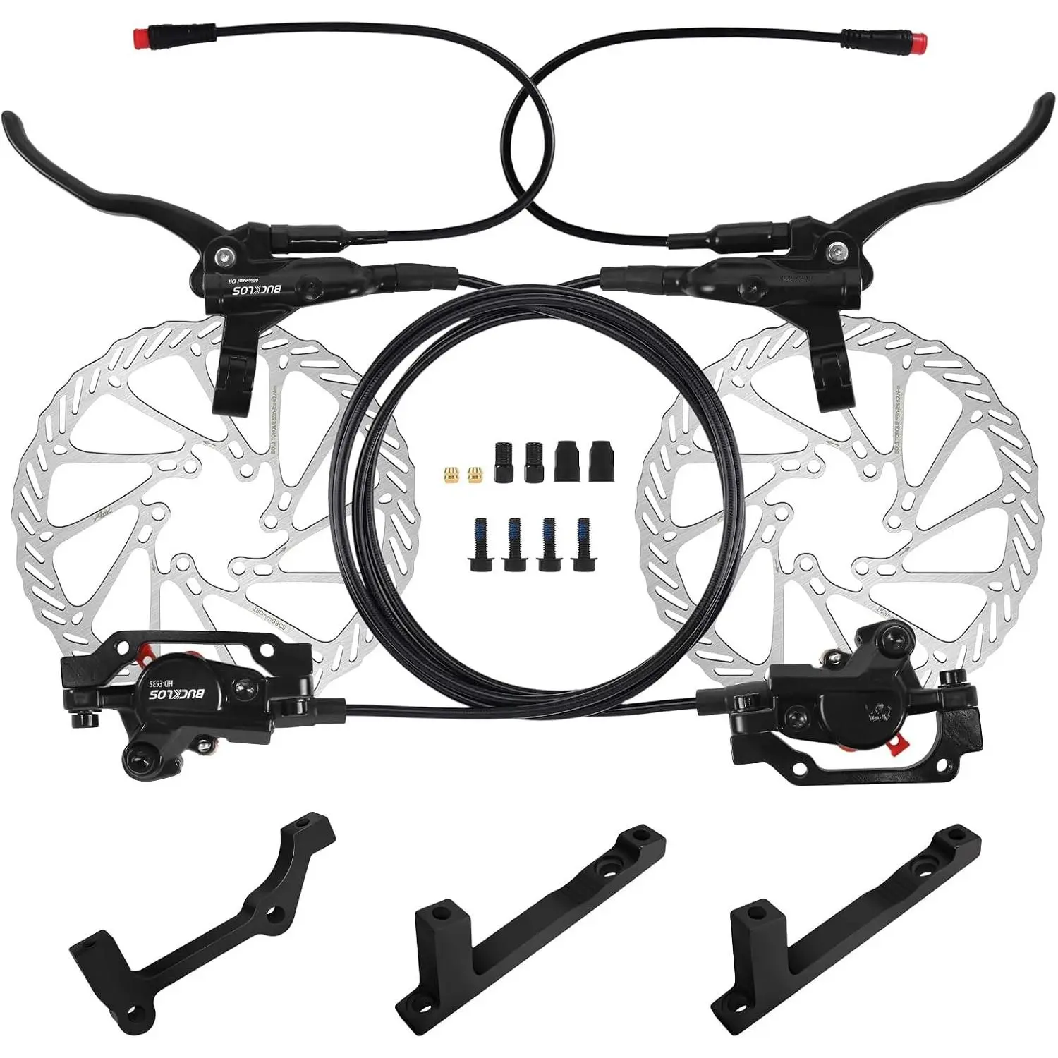 Ebike Hydraulic Disc  Set with 180mm Rotors 2 Pistons Electric Power-Off Left Front 1100mm Right Rear 1800mm  Alloy Lever for Scooter/MTB Mountain (Included Adapters)